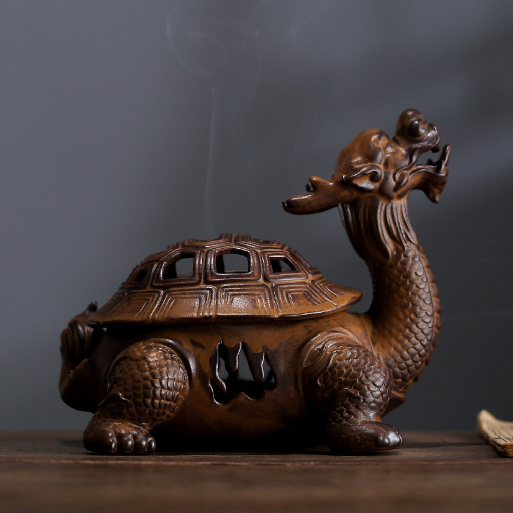 【A&R】招財開運 陶瓷一鹿相伴古龍龜香爐, , large