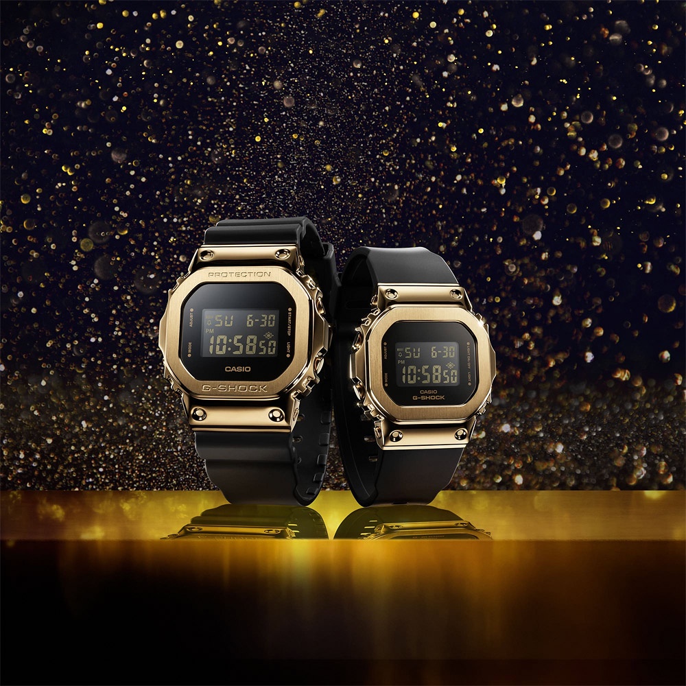 CASIO 卡西歐 G-SHOCK 工業風金屬色電子錶-黑x金 GM-5600G-9, , large