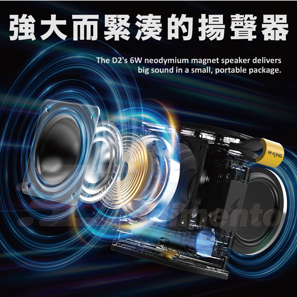【慶達通訊】W-KING D2 超輕便隨身音響 藍芽喇叭(支持TF/FM/AUX模式), , large