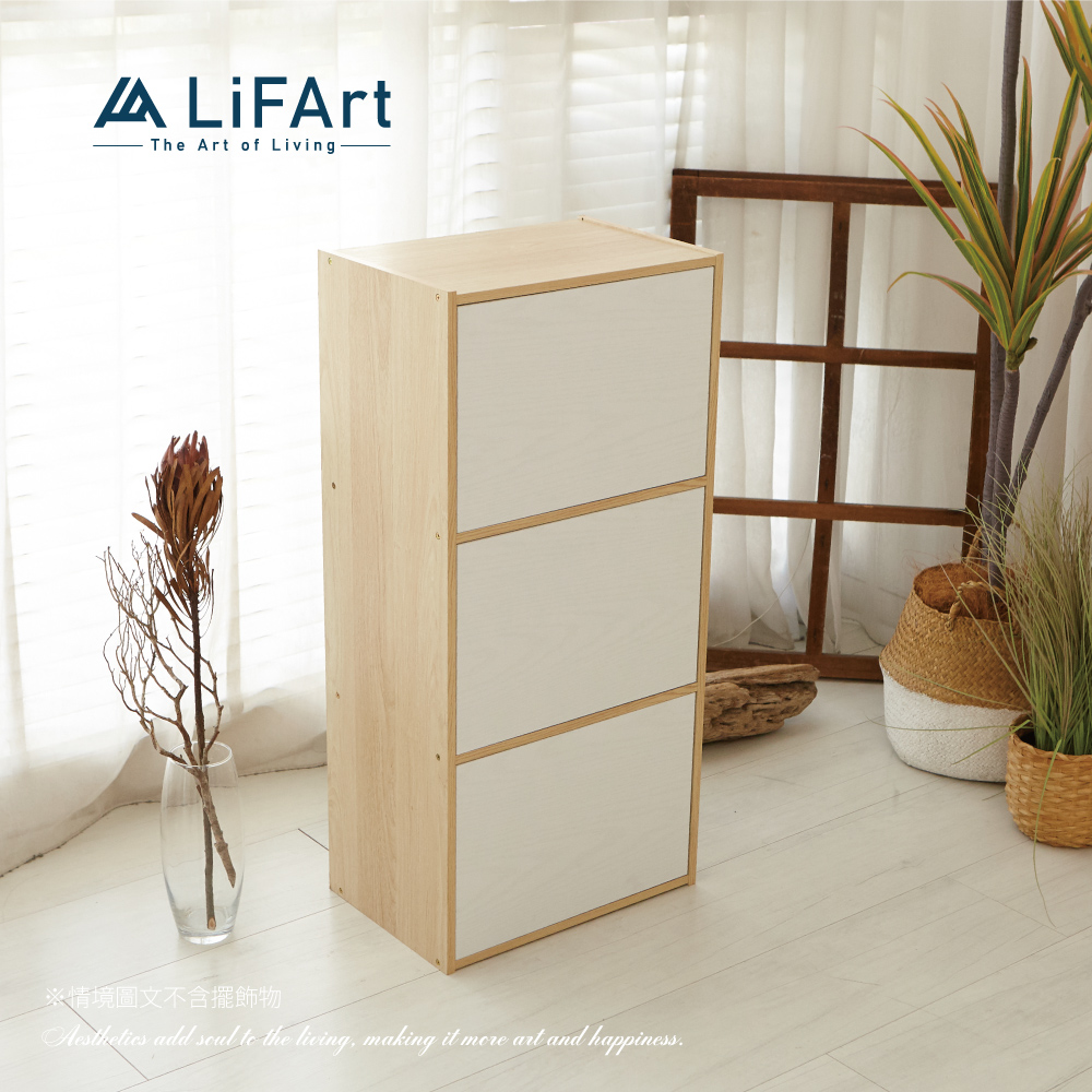 3-Tier Cube Bookcase with Magnetic Doors, , large