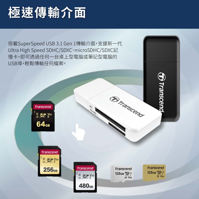 【Transcend】RDF5 黑色 USB 3.1 micro SD SDXC SDHC 記憶卡 讀卡機, , large