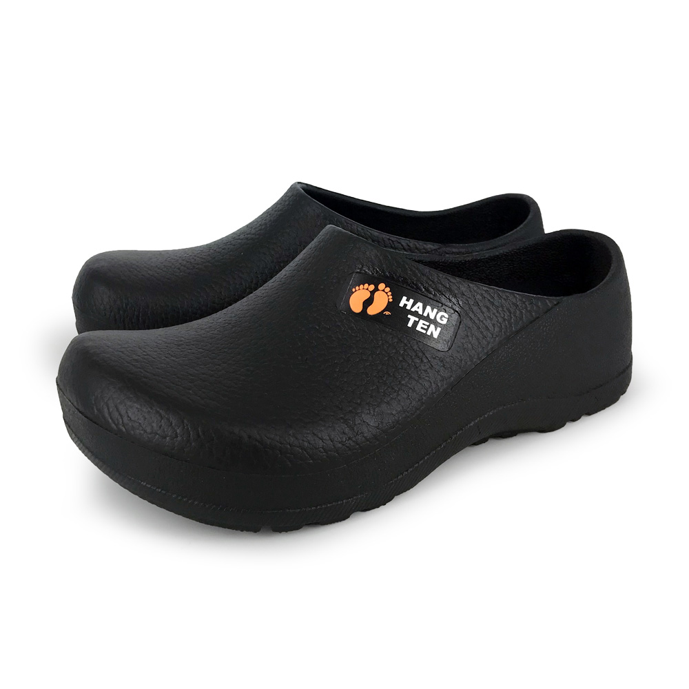 HANG TEN 廚師鞋 工作鞋 拖鞋 懶人鞋 男鞋 女鞋 MIT台灣製 防水 減壓 透氣 散熱 排汗 耐磨 防滑 黑桔