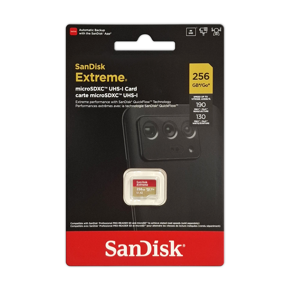 【SanDisk】 Extreme 256G A2 V30 UHS-I U3 microSDXC 記憶卡, , large