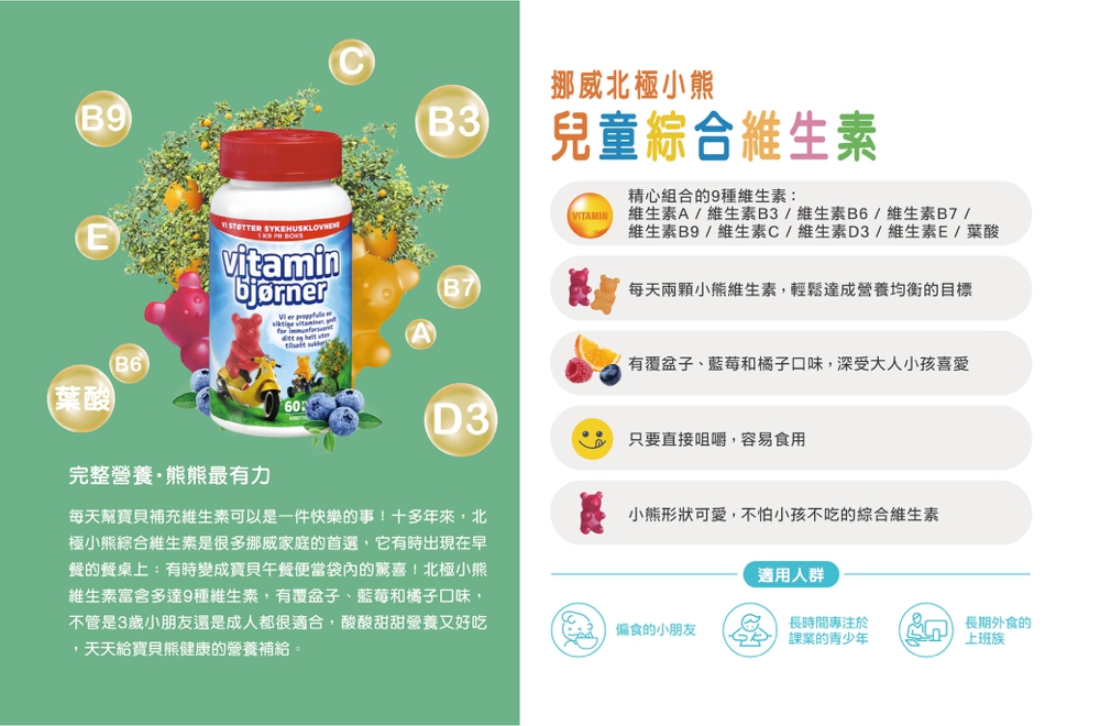Isbjorn挪威北極熊兒童綜合維生素 *2瓶 ★加贈:富樂夢 環保無毒橡皮擦*2個, , large