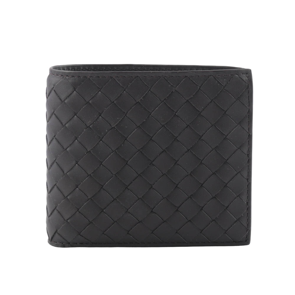 BOTTEGA VENETA 小牛皮編織零錢袋對開短夾/咖啡色