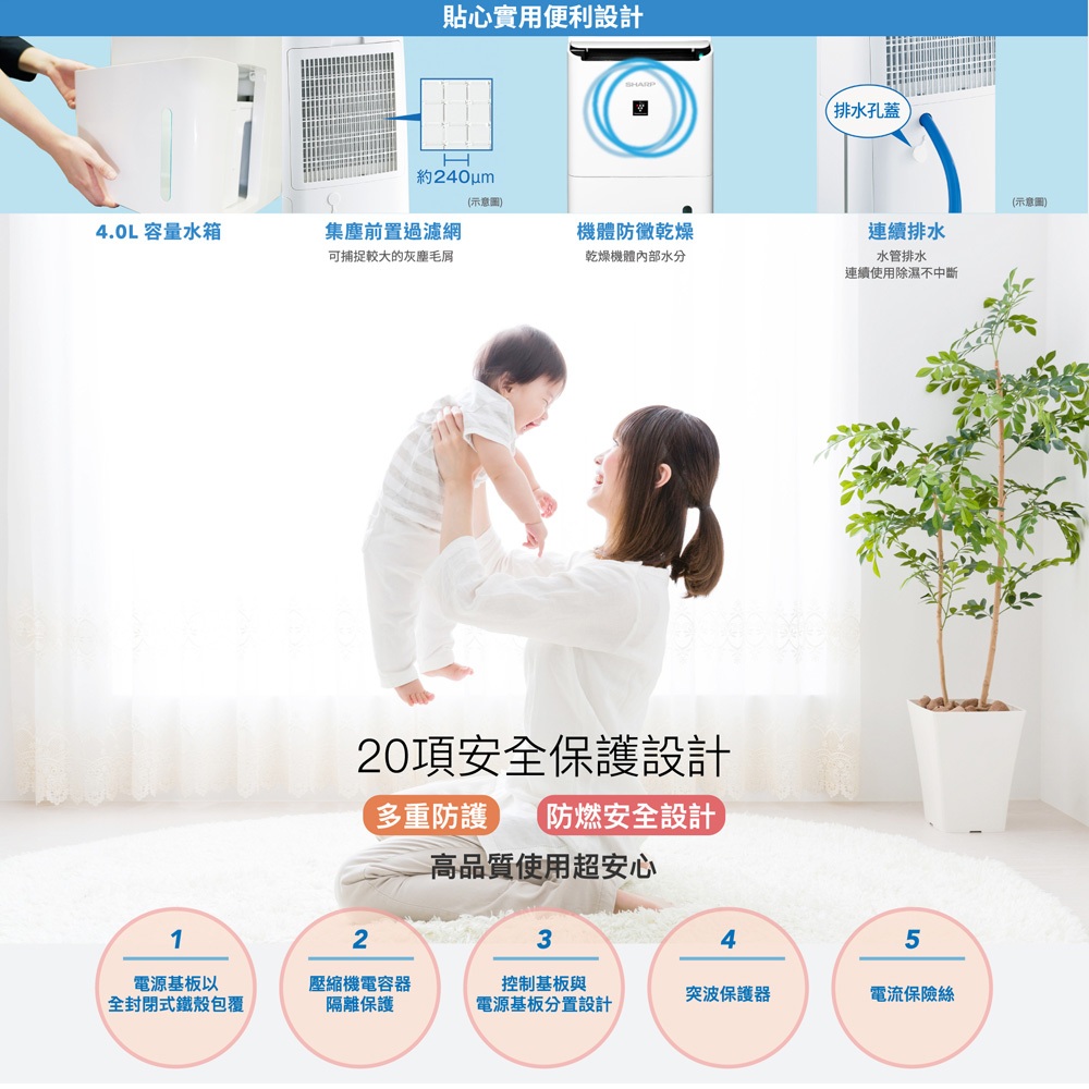 SHARP 夏普 10坪 一級節能 自動除菌離子 強效除濕機 DW-LT8HT-W, , large