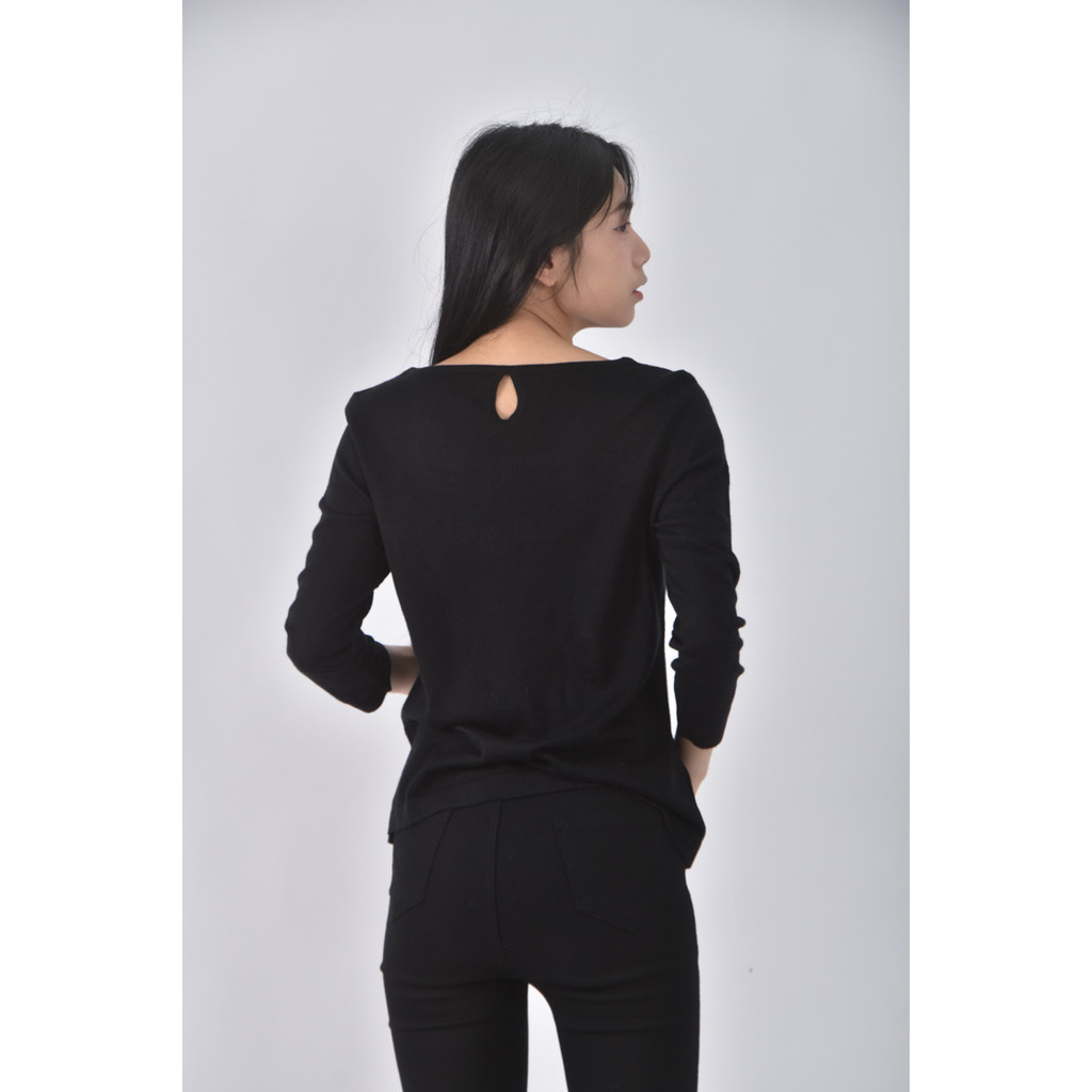 (S) laura ashley羊毛圓領黑色長袖上衣二手衣, , large
