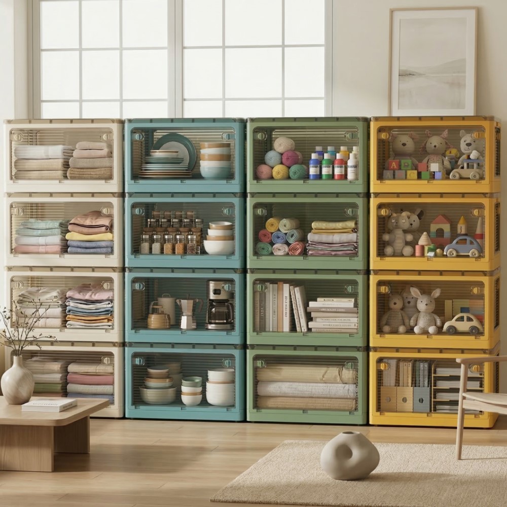 【AOTTO】72L升級加厚款五開門可疊加折疊收納箱-藍色4入(AL-260B)