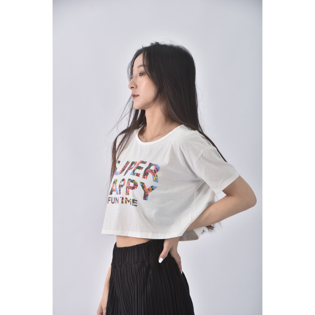 (XL) 修身短版字母白色短袖上衣二手衣, , large