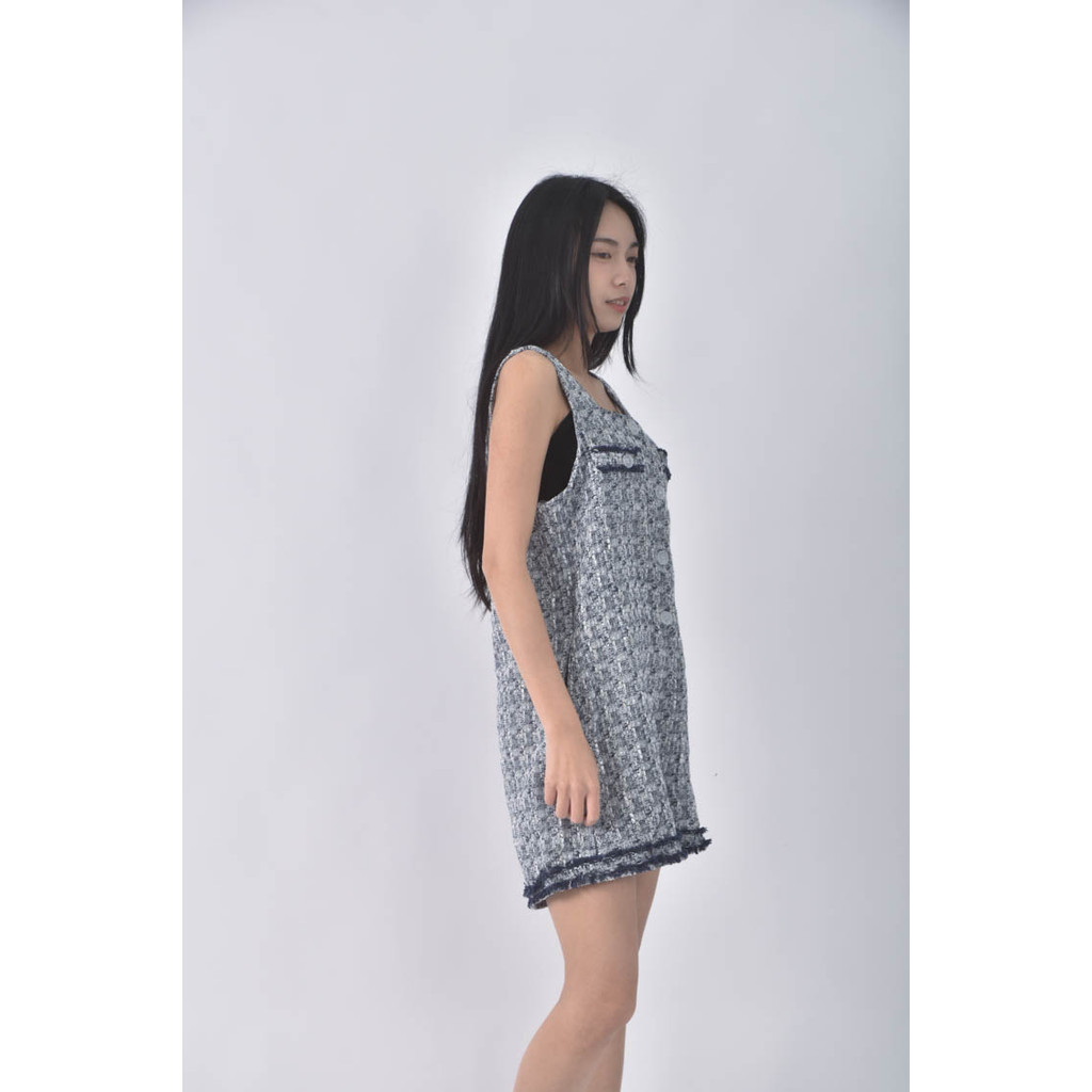 (4XL（含）以上) h e a n高腰小香風質感口袋藍色連身裝二手衣, , large