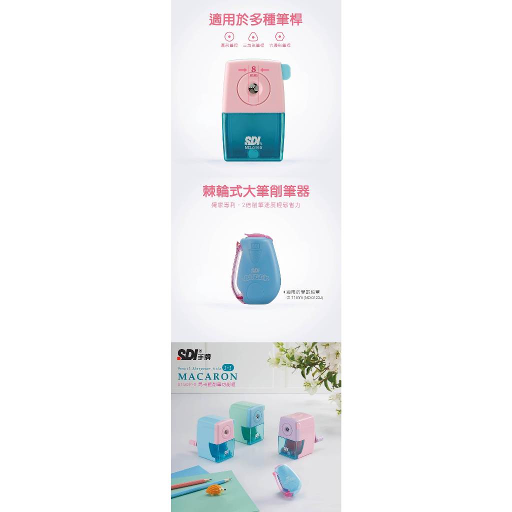 手牌SDI 馬卡龍削筆功能組/削筆機(0150P-X)粉+藍, , large