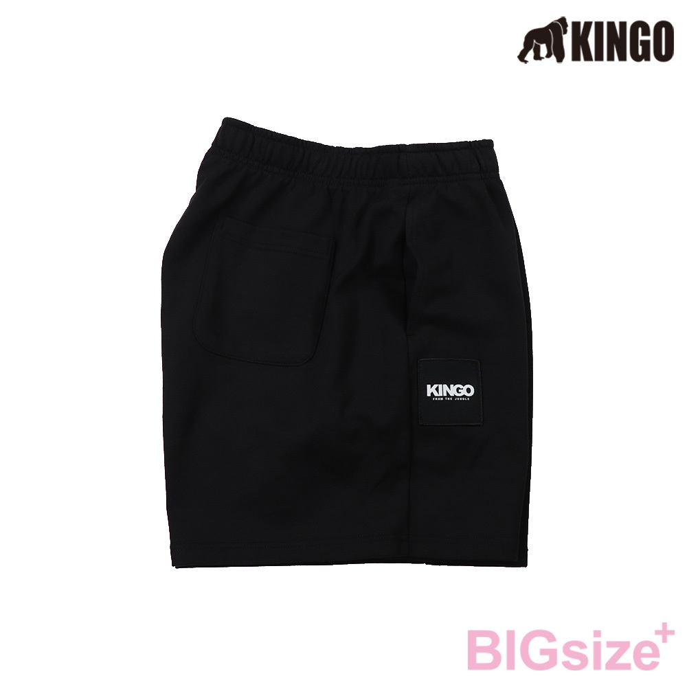 KINGO-女大尺碼-鬆緊腰 棉短褲-黑-444314, , large