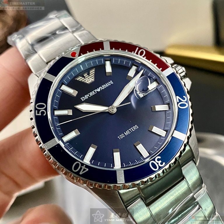 [星晴錶業]ARMANI手錶,42mm,AR00020寶藍色錶面寶藍錶殼銀色精鋼錶帶款, , large