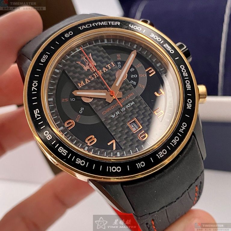 [星晴錶業]MASERATI手錶,46mm,R8873610003黑色錶面玫瑰金錶殼深黑色真皮皮革錶帶款, , large