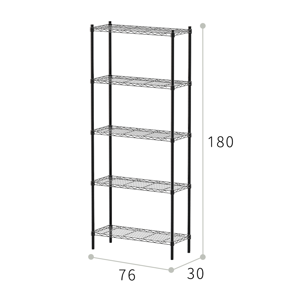 【Y HOUSE】76x30x180cm Lightweight Five-layer Iron Rack Iron Rack Shelf - Painted Black, , large