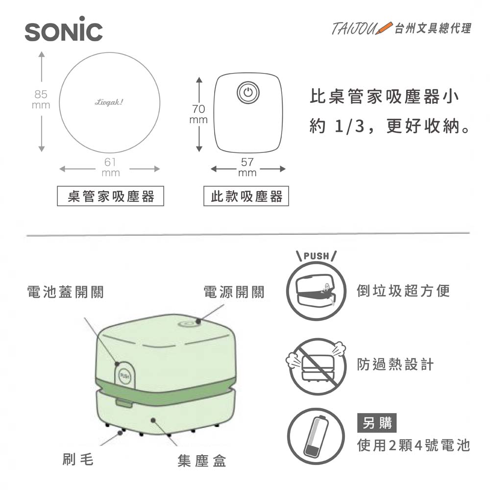 【龍品文創】SONIC UL-7592 莫蘭迪方形吸塵器-粉紫-本商品不附電池, , large