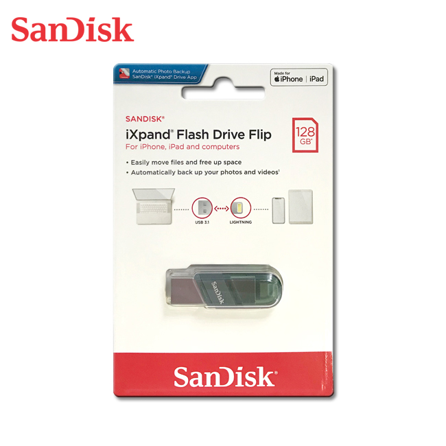 【SanDisk】iXpand 128G 翻轉 OTG USB 3.1 隨身碟 iPhone / iPad 適用, , large