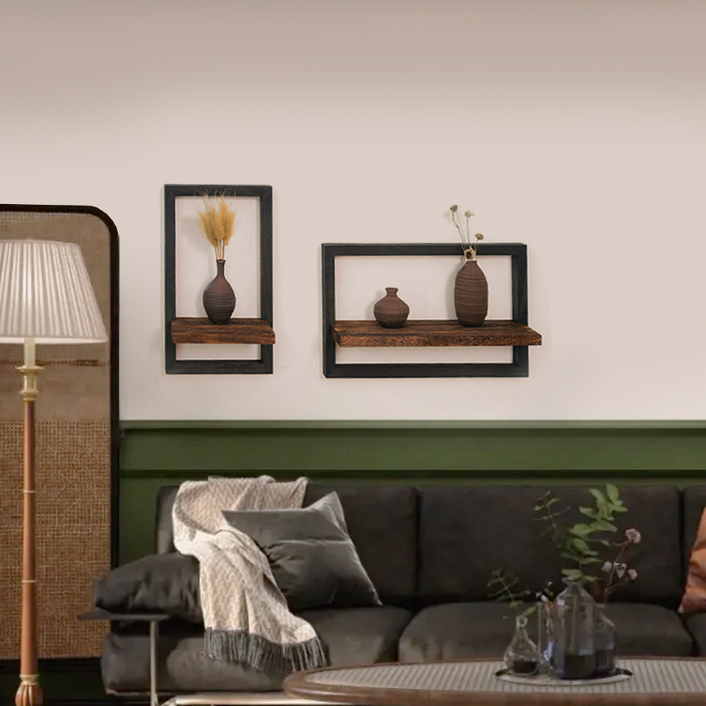 【上手家居】木框層板牆壁置物架-2套組 黑色兩套組(層板架/一字板/層板置物架/木板層架/實木層板), , large