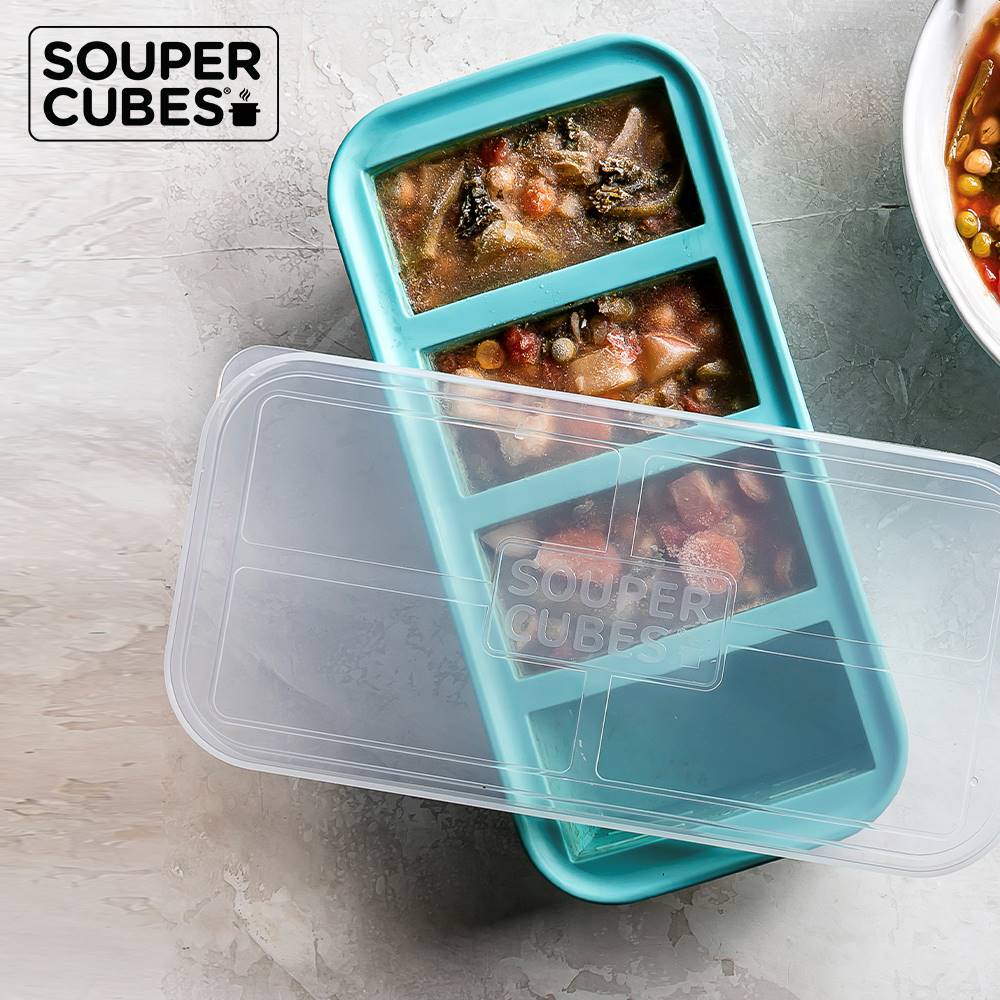 官方直營【Souper Cubes】多功能食品級矽膠保鮮盒4格_湖水綠(250ML/格), , large