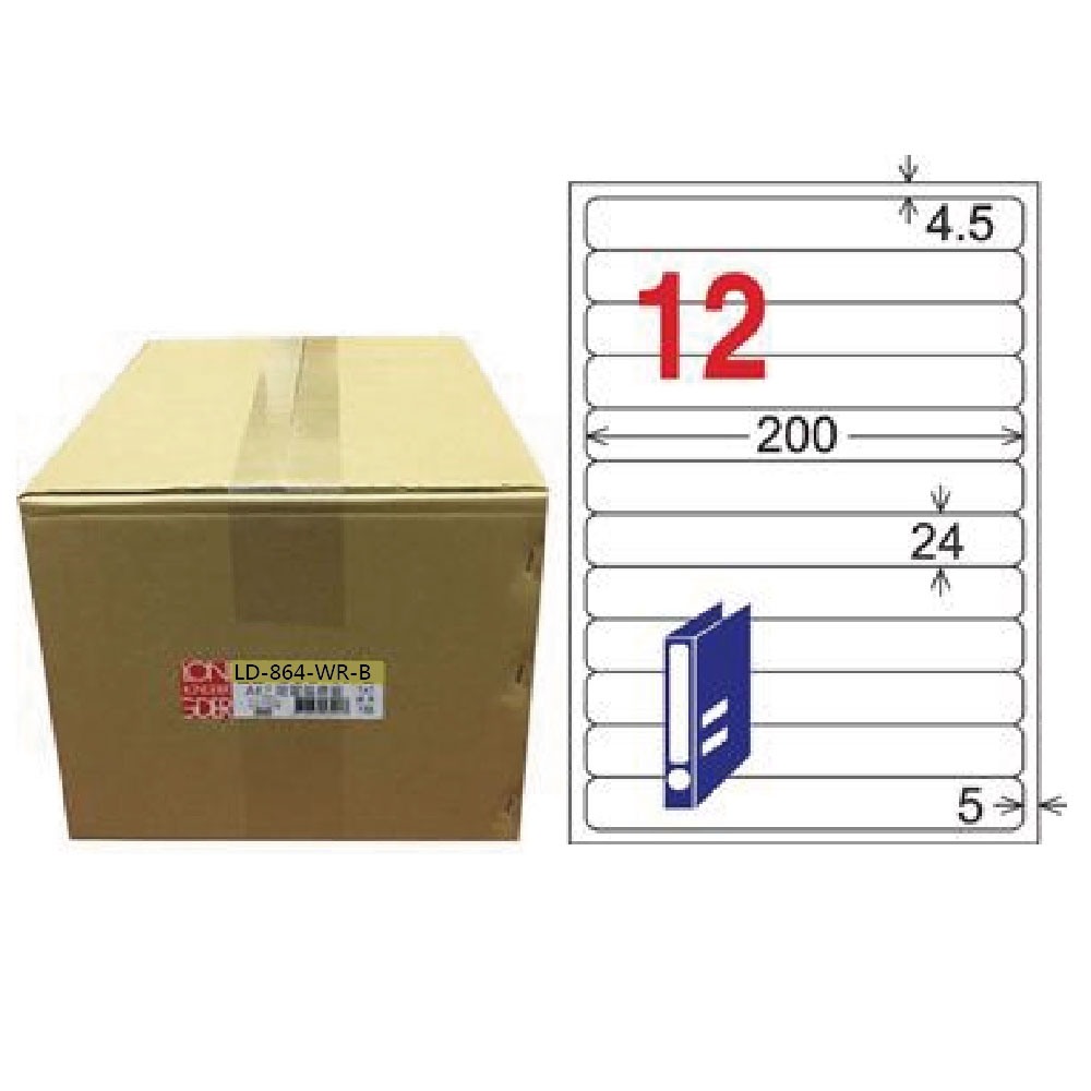 【龍德】LONGDER 三用電腦標籤 A4 12格 圓角 24*200mm 可再貼1000張/箱 LD-864-WR-B(適用雷射、噴墨、影印), , large