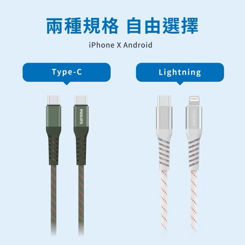 【Leo手機周邊專賣店】 PHILIPS飛利浦 不打結磁吸收納線 / Type C-Type C / 綠色, , large