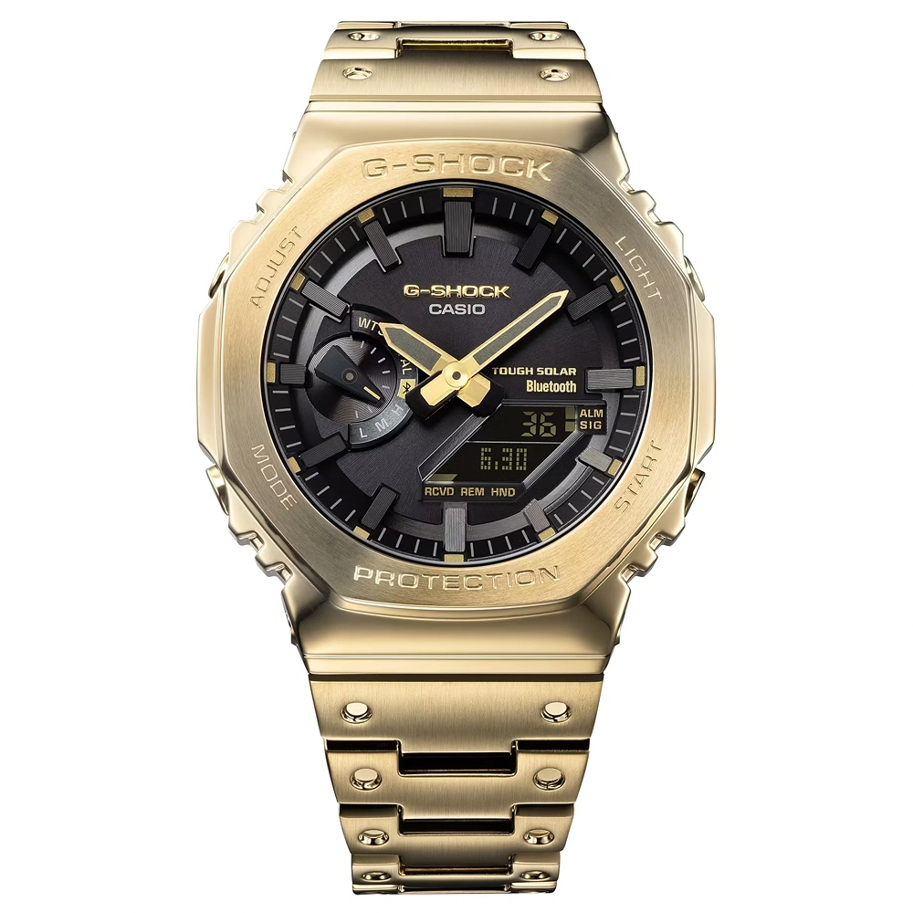 CASIO卡西歐 G-SHOCK 八角 全金屬版 太陽能藍芽雙顯手錶-金 GM-B2100GD-9A, , large