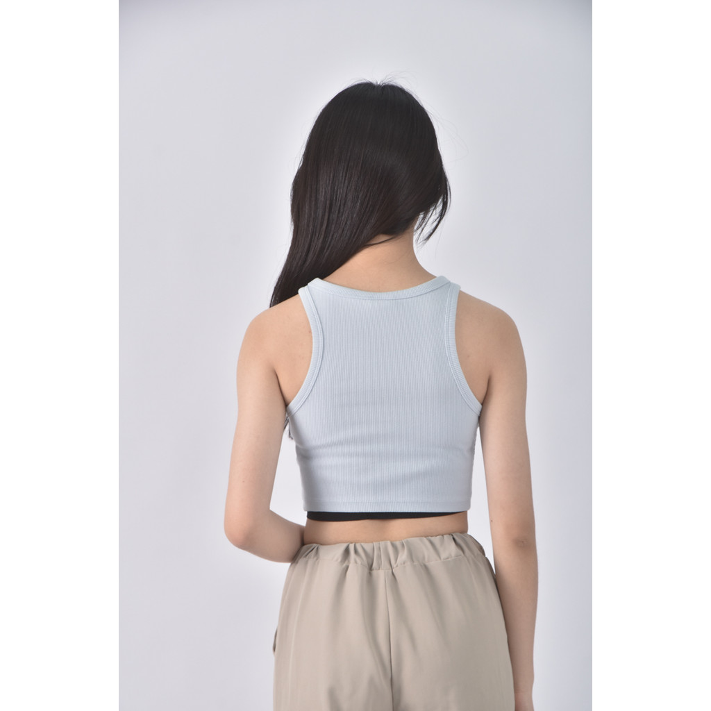 (S) 【里唯私服】h m修身短版棉質無袖藍色上衣二手衣, , large