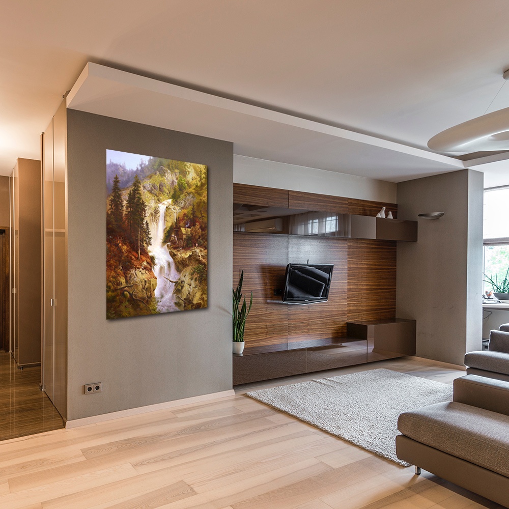 【御畫房】山谷飛瀑之三 國家一級畫師手繪油畫60×90cm(VF-109), , large