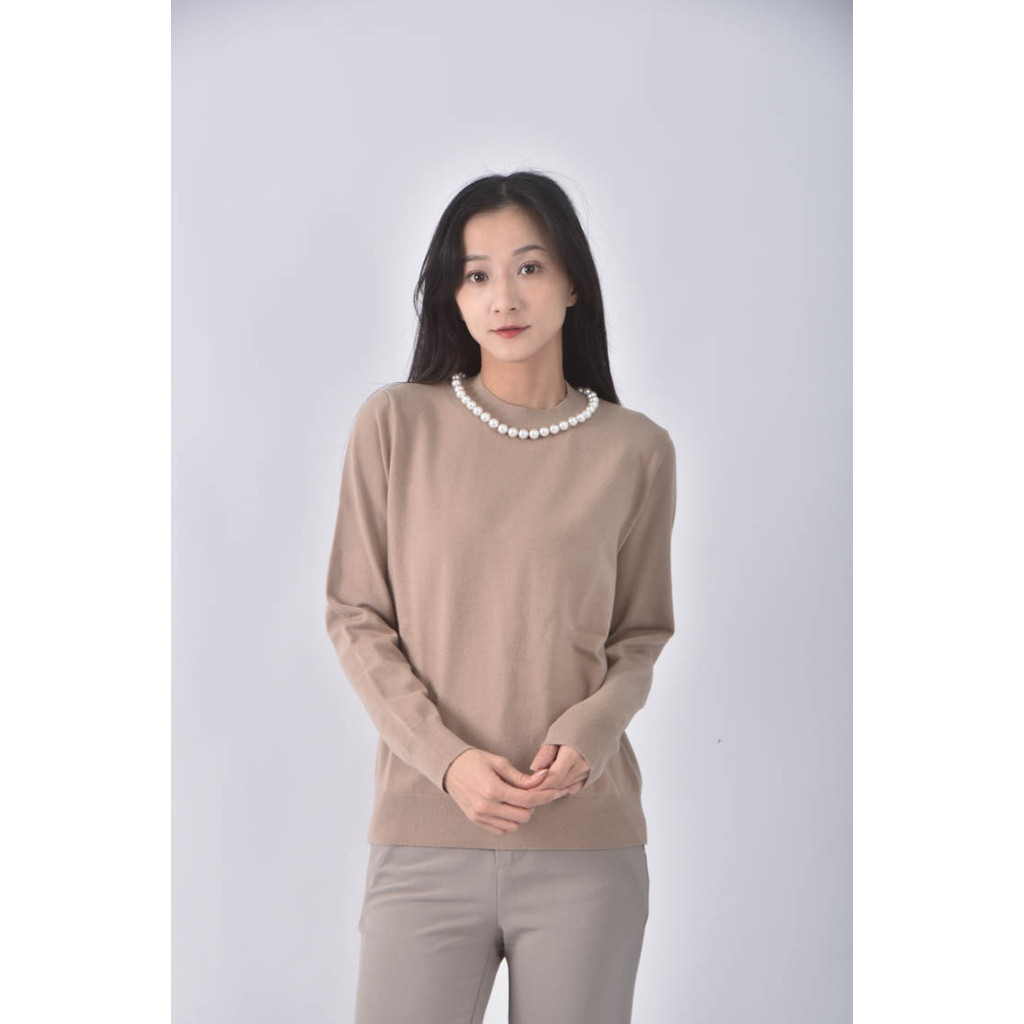 (S) jusglitty珠珠杏色長袖上衣二手衣, , large