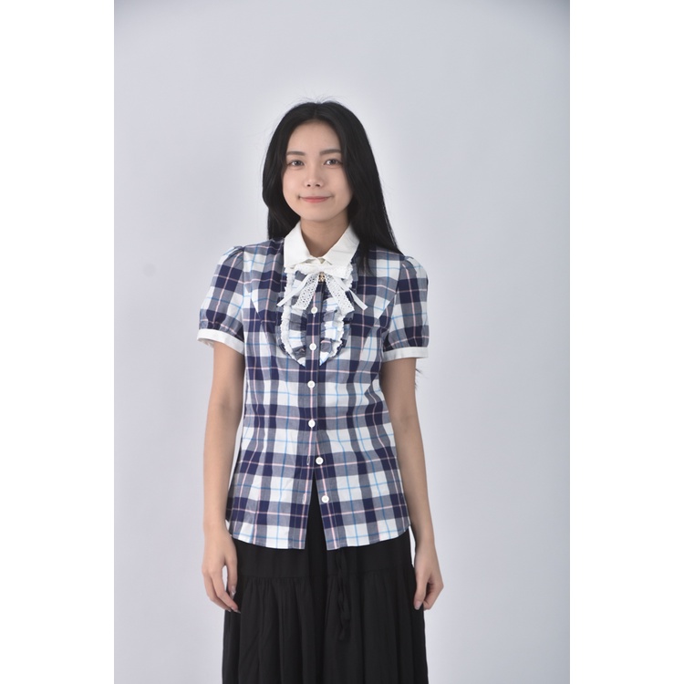 (S) knights bridge質感棉質格紋藍色短袖上衣二手衣