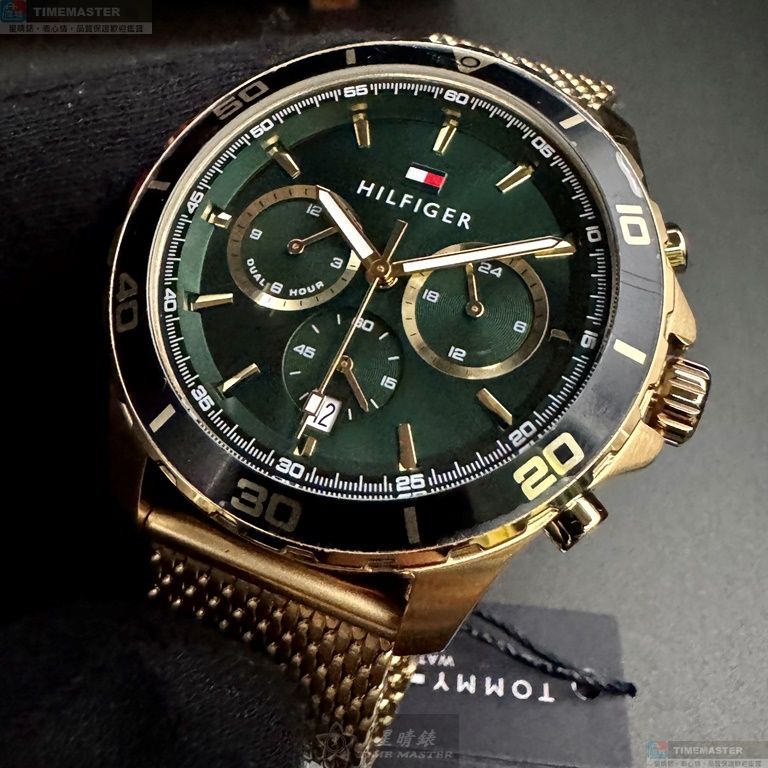 [星晴錶業]TommyHilfiger手錶,44mm,TH00054墨綠色錶面金色錶殼金色米蘭錶帶款, , large