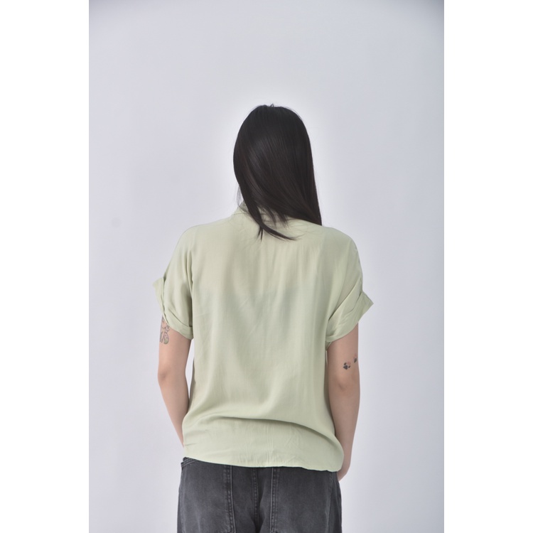 (S) macro質感綠色短袖上衣二手衣, , large