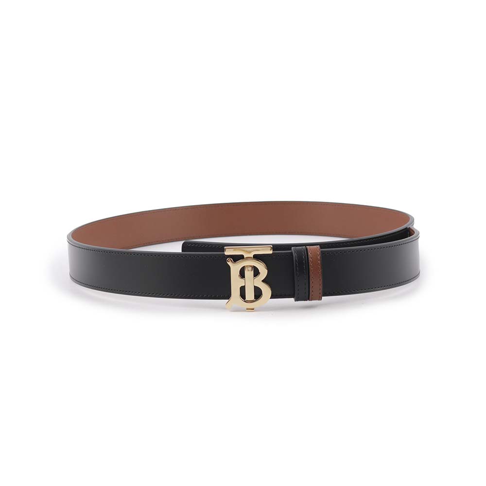 BURBERRY TB Logo 小牛皮寬3cm雙面可用皮帶/黑色/棕褐色, , large