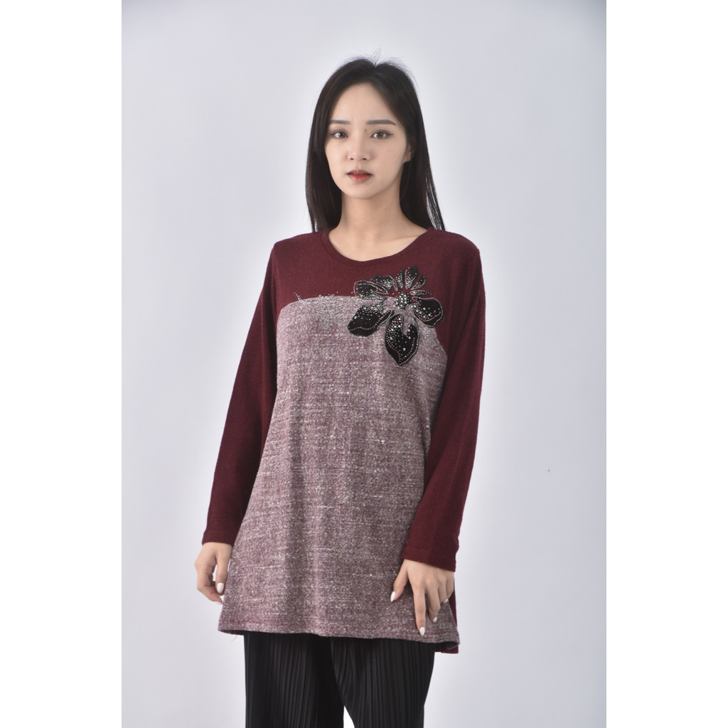 (XL) 棉質圓領紅色長袖上衣二手衣, , large