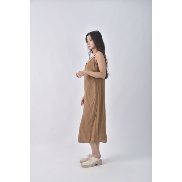 (M) soo june質感吊帶無袖杏色洋裝二手衣, , large
