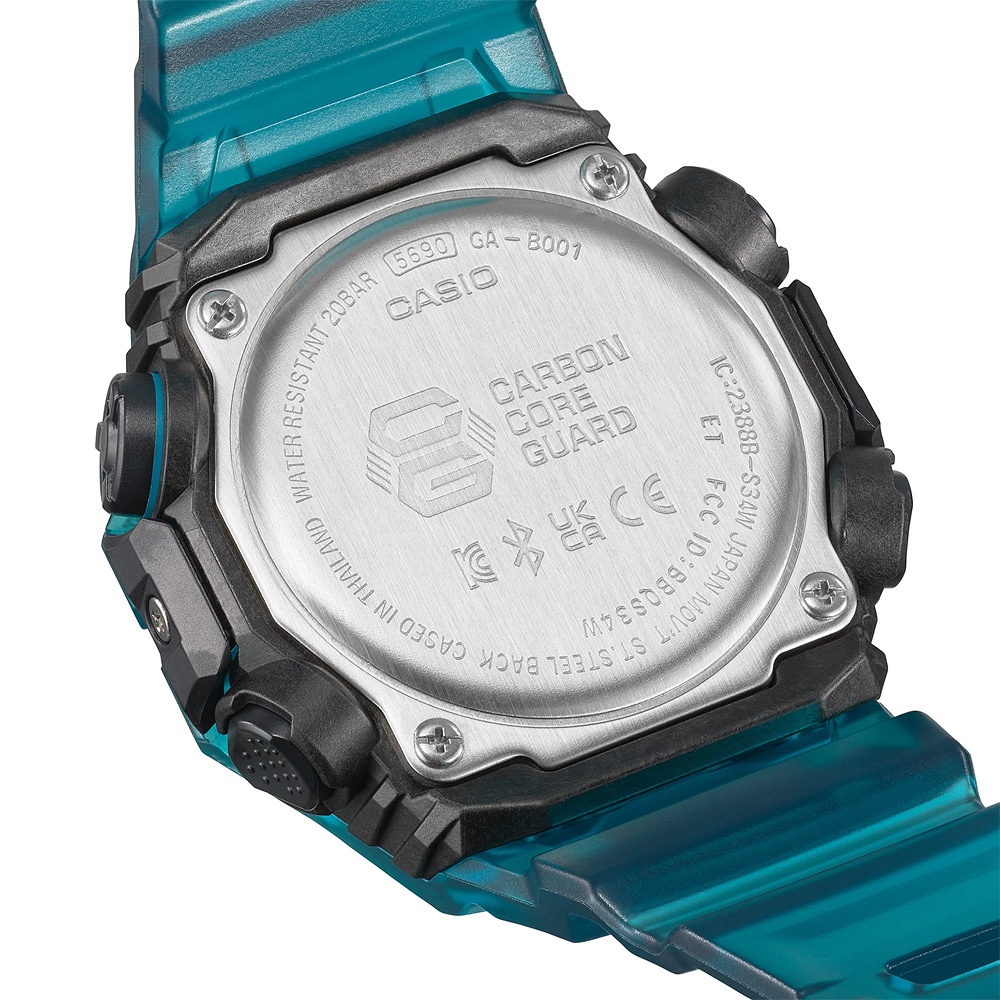 CASIO 卡西歐 G-SHOCK 藍牙連線 碳纖維核心防護雙顯手錶-土耳其藍 GA-B001G-2A, , large