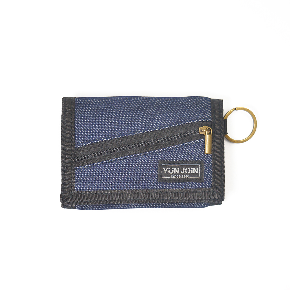 【YUN JOIN】 牛仔紋尼龍三折短夾 錢包 短夾 零錢包 開學 禮物 牛仔布 牛仔, , large
