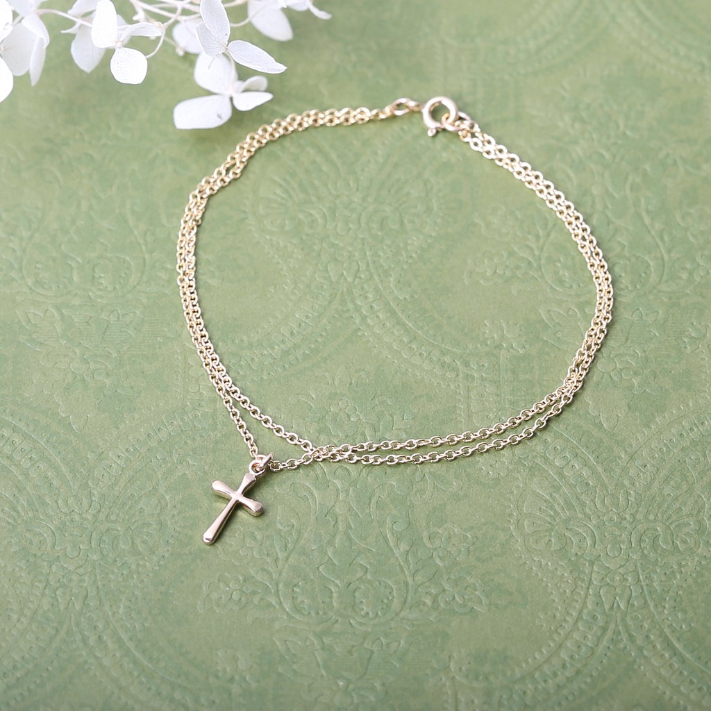 【Angel & Me】14KGF Gold-filled Gold Simple Cross bracelet Birthday Gift, , large