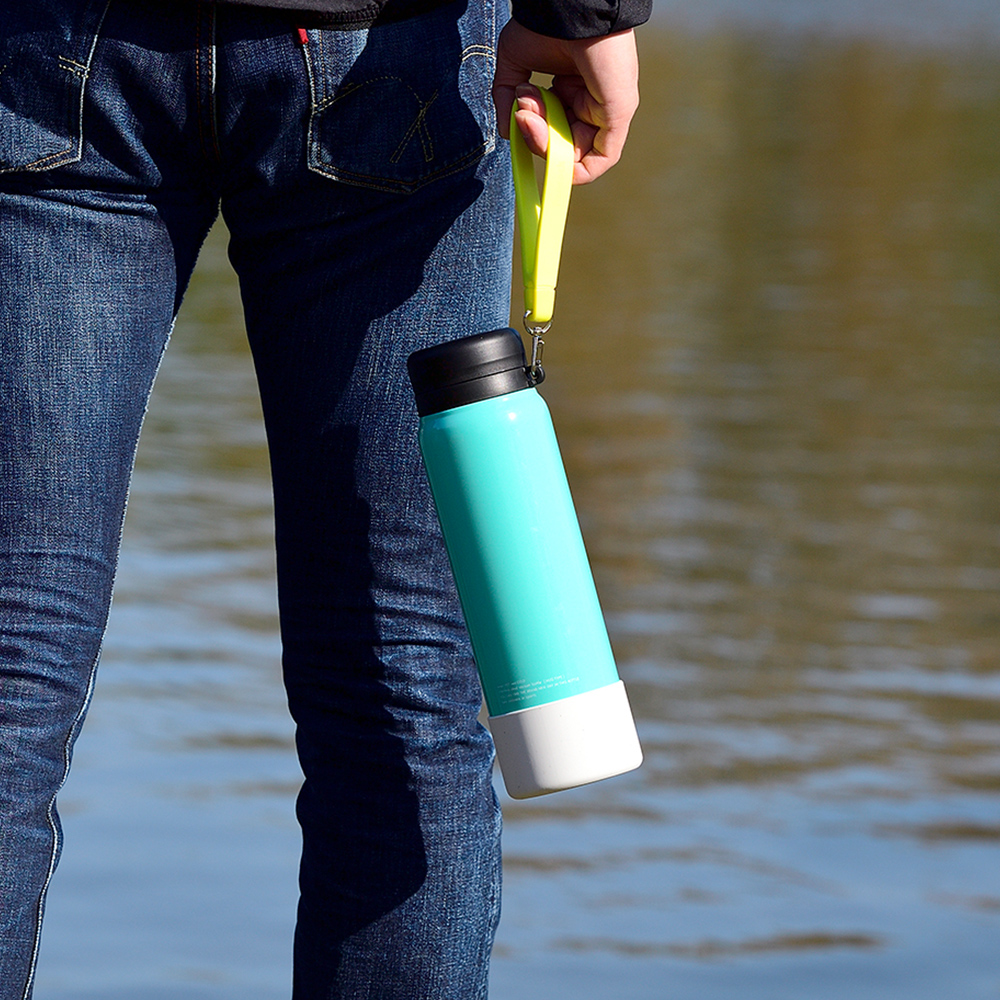 【日本孔雀Peacock】運動隨身316不鏽鋼保冷保溫杯1000ML(附運動提帶+防滑墊)-淺草綠, , large