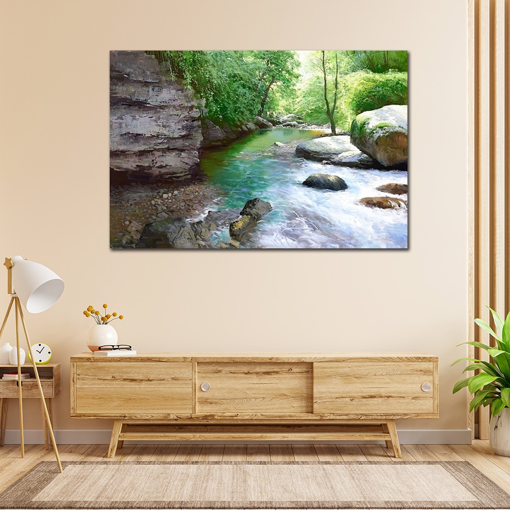 【御畫房】泉谷溪流 國家一級畫師手繪油畫60&times;90cm(VF-76), , large