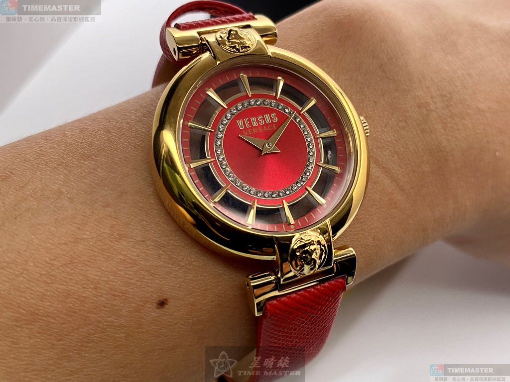 [星晴錶業]VERSUS VERSACE手錶,36mm,VV00022大紅色錶面玫瑰金錶殼大紅色真皮皮革錶帶款, , large