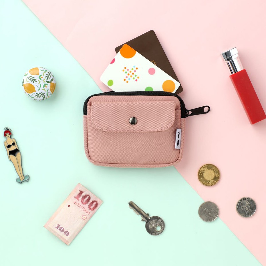 【YUN JOIN】TWILL-時尚零錢包-粉色 隨身包 小包 證件包 鑰匙圈 禮物 開學季, , large