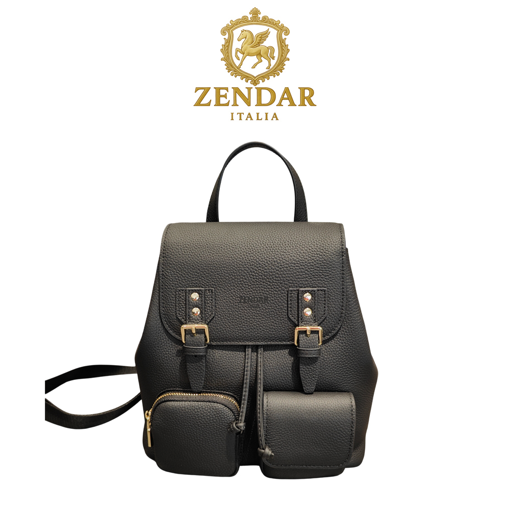 【ZENDAR】台灣總代理 限量1折 頂級超柔軟小牛皮後背包 漢娜系列 全新專櫃展示品(黑色), , large