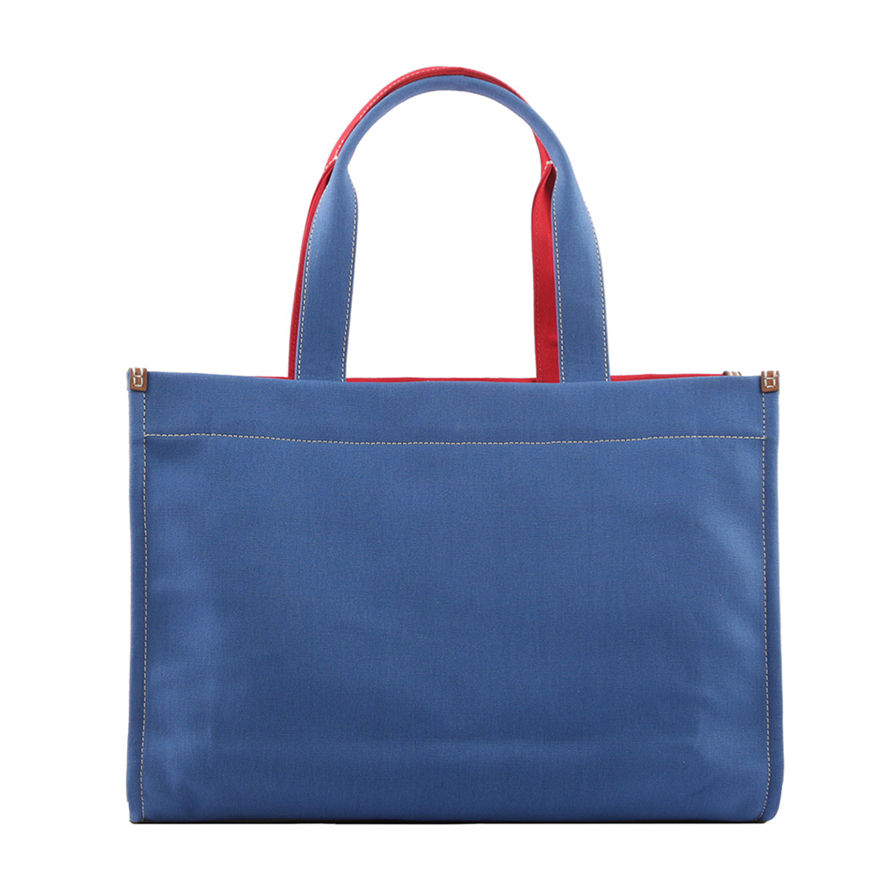TORY BURCH Ella 拼色棉質帆布托特包/紅色/藍色, , large