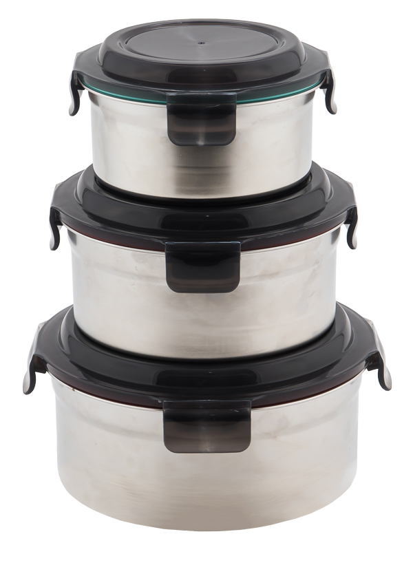 AJIABO 316 stainless steel round fresh-keeping box three-piece set (1500+1000+600ml)