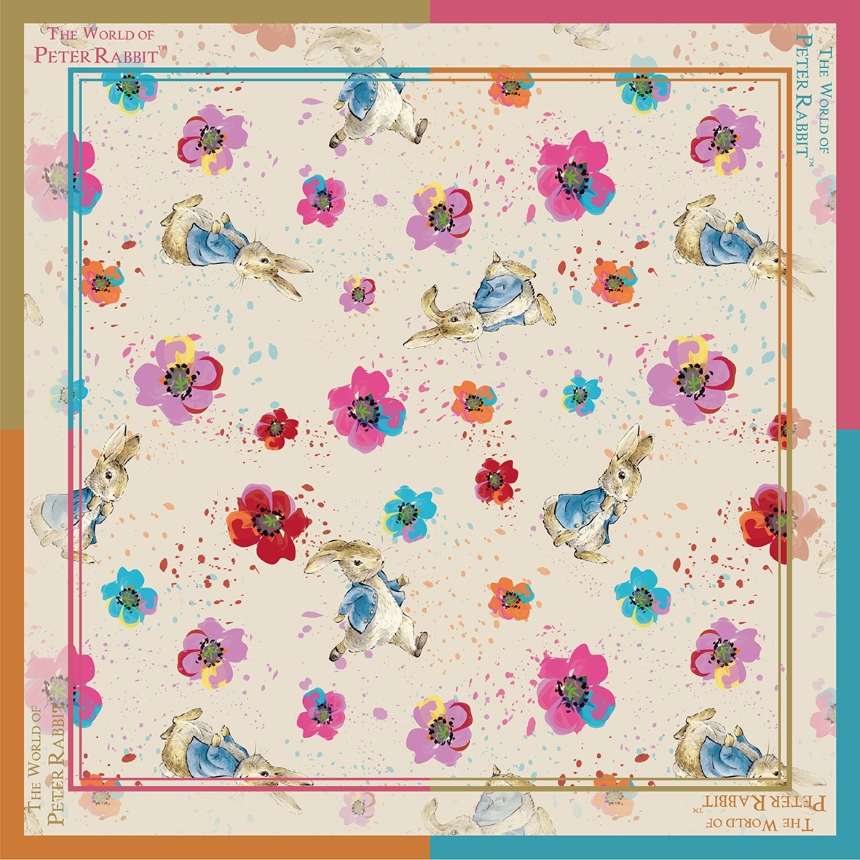 【世豐】PETER RABBIT 比得兔方絲巾-花卉米白, , large