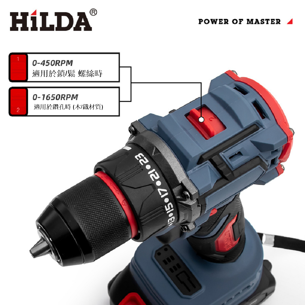 【HILDA】希爾達電動工具 21V 單電 短軸無刷 電鑽起子機 紙盒裝 HL21-SS2, , large