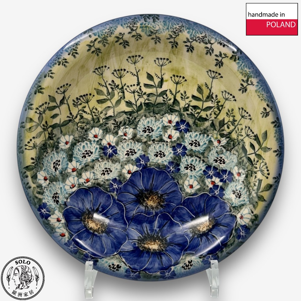 【SOLO歐洲家居】波蘭製 Cerraf 波蘭陶 22.5cm 深圓盤 意麵盤 圓盤 藍野芳蹤系列, , large