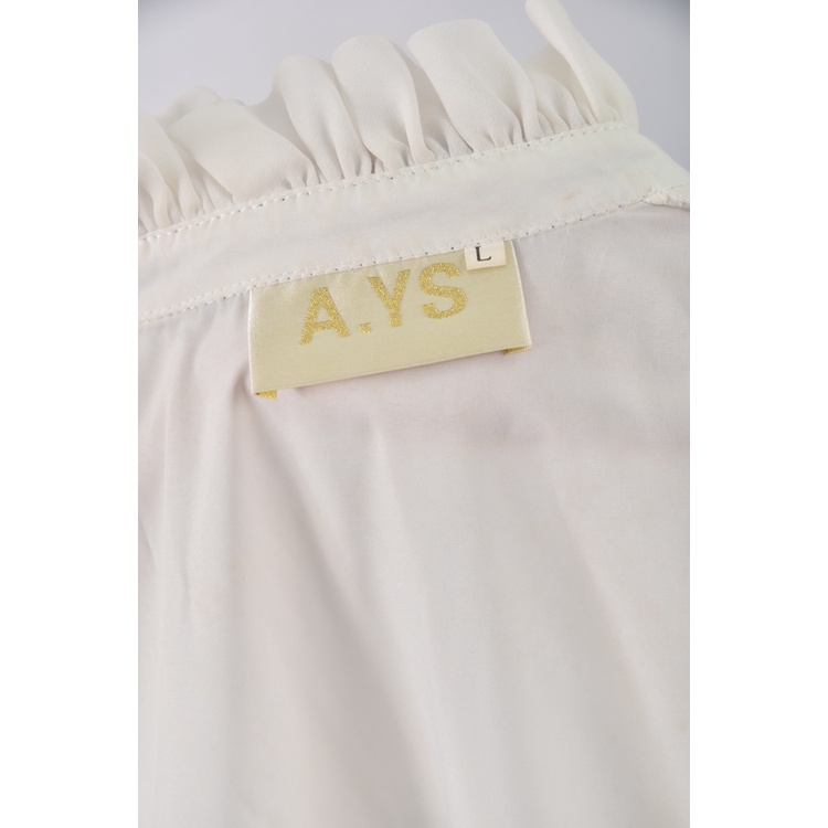 (M) 【德馨私服】a ys質感綁帶領口白色長袖上衣二手衣, , large