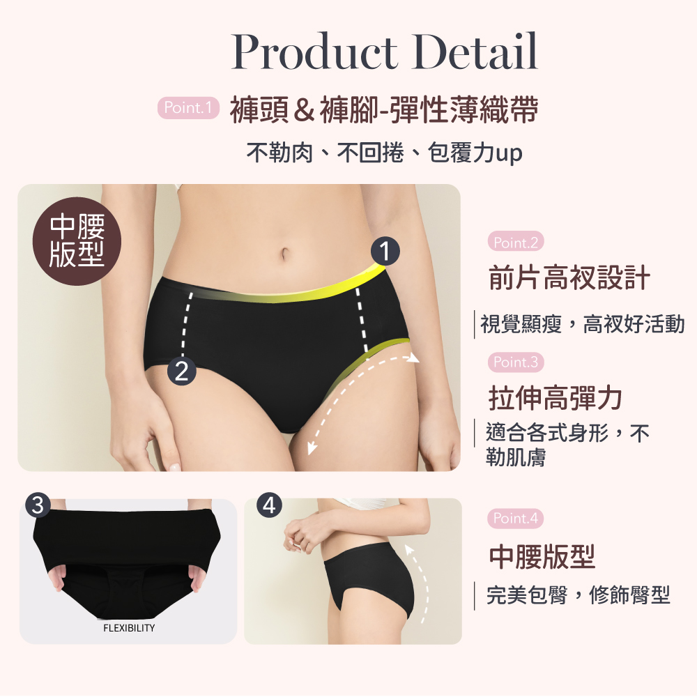 【Clany可蘭霓】新美膚面膜莫代爾中腰M-XL內褲 時尚黑 2223-63, , large